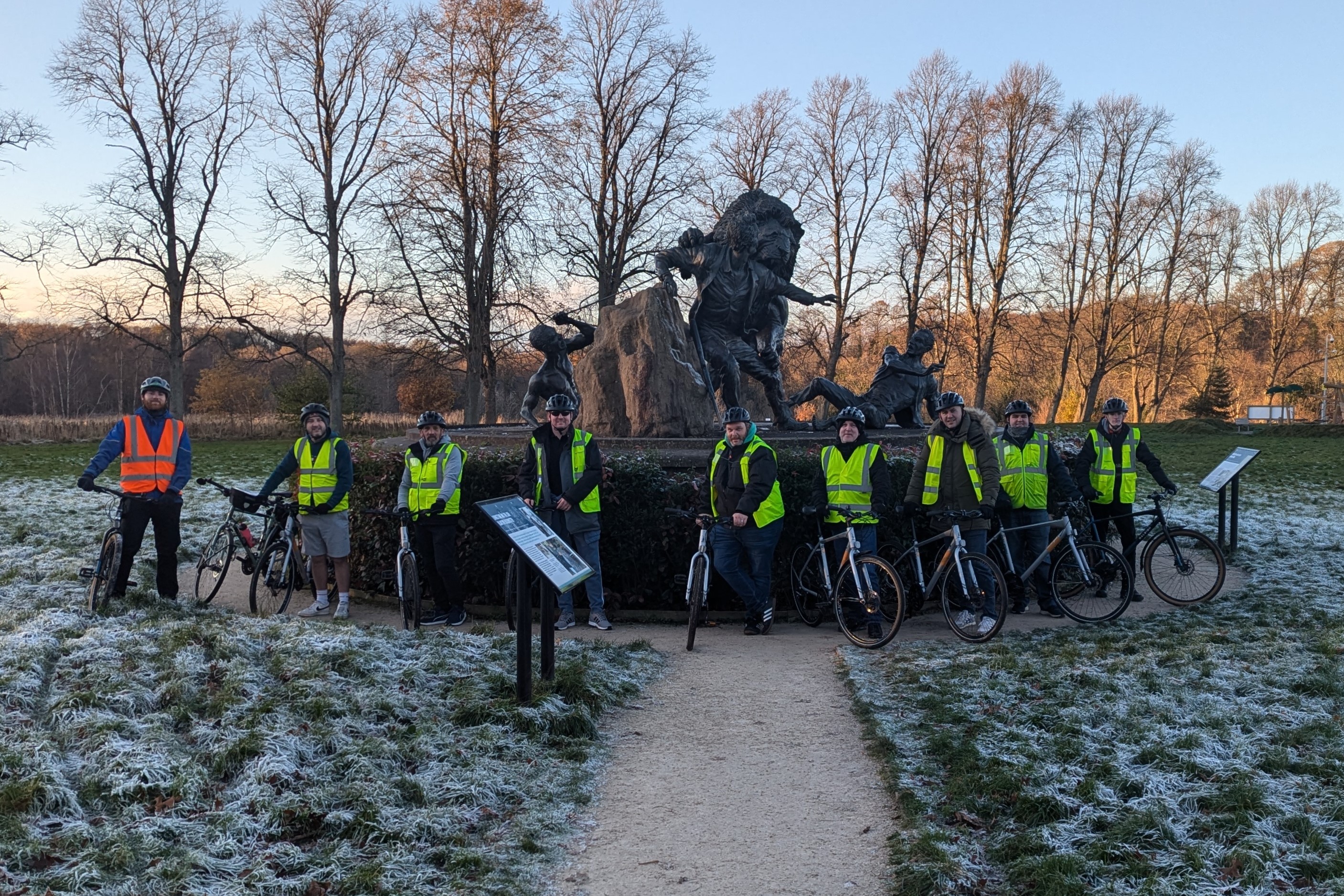 Coach drivers from Park's of Hamilton pictured with their bikes, after taking part in a Road User Awareness Training session.